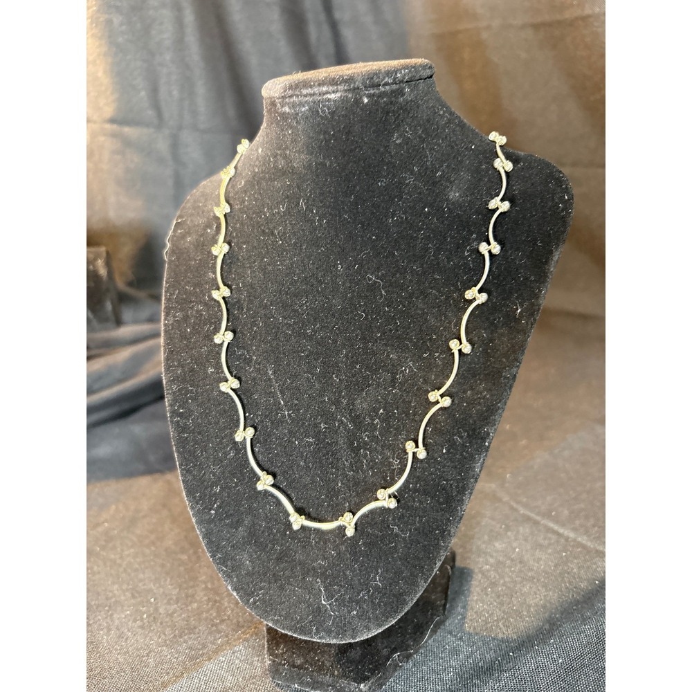 Sparkling Curve Link‎ Necklace Rhinestone Accents Silver Tone Chain Extender
